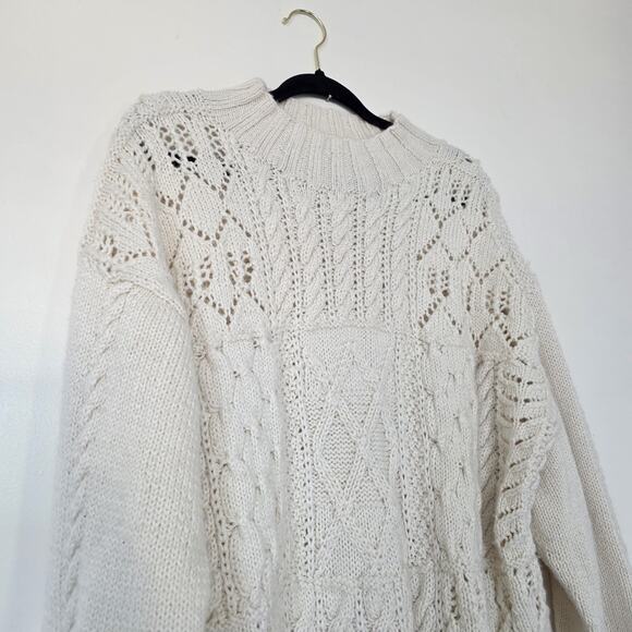 Vintage Fisherman Cable Knit Sweater Women XL Cream Chunky Boho Minimal Cottage - Picture 5 of 9